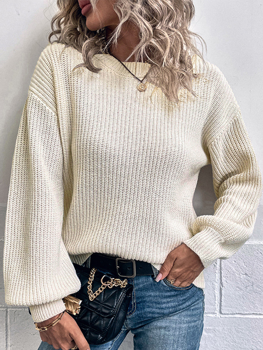 Casual Solid Color Crew Neck Long Sleeves Sweater