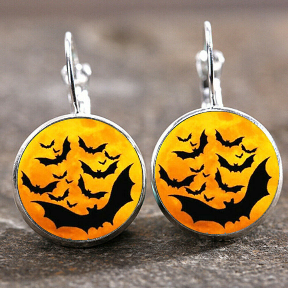 Halloween Octopus Skull Bat Witch Glass Earrings