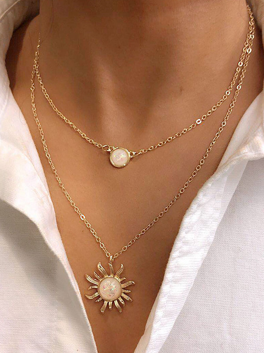 Fashion Design Multilayer Sunflower Opal Clavicle Necklace