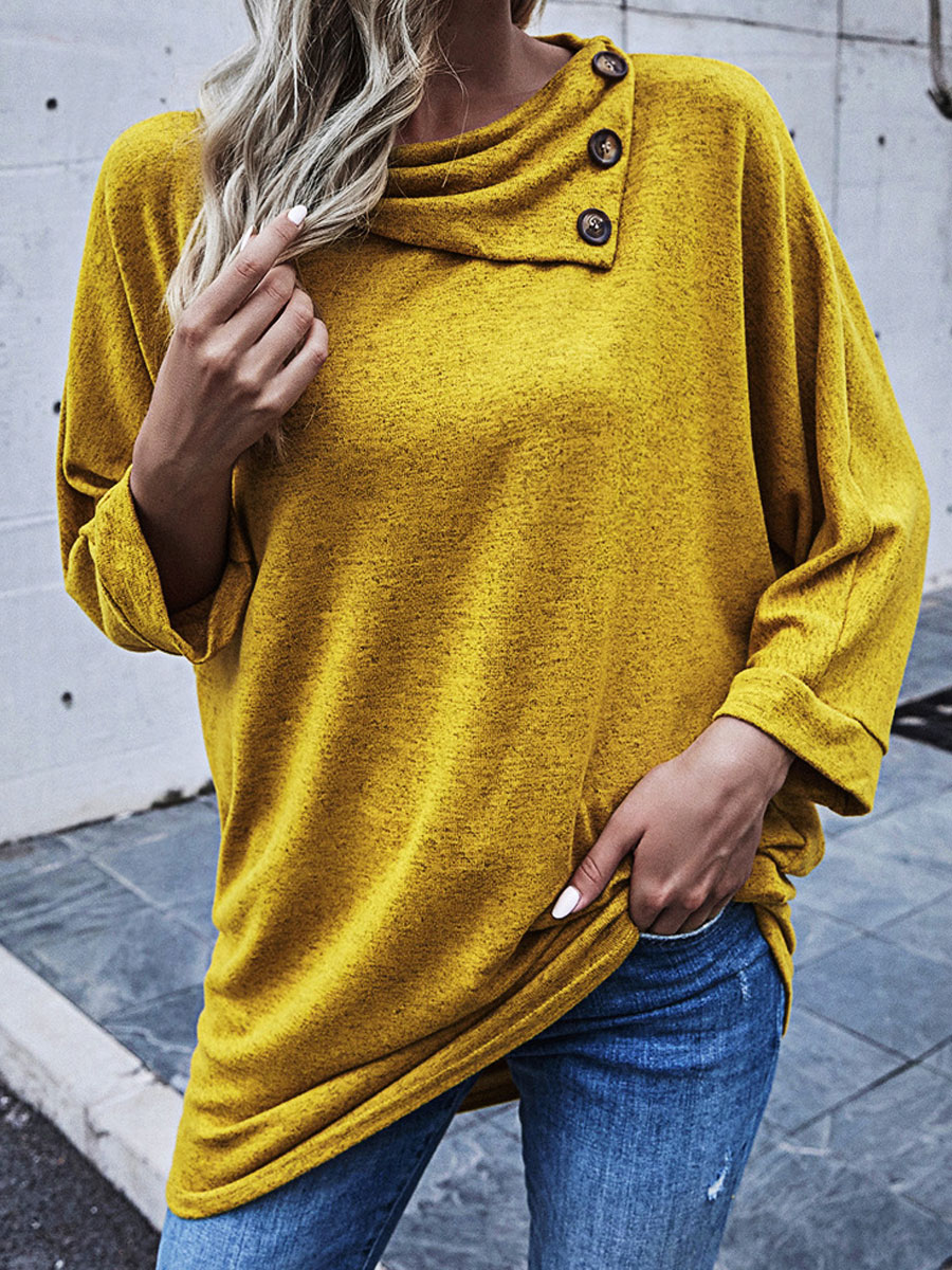 Loose Solid Color Long Sleeve T shirt