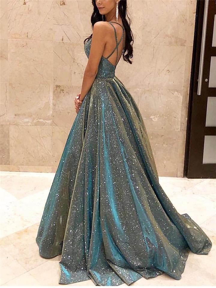 Women's Elegant Sexy Strap Tube Top Shiny Long Large Swing A Line High Waist Evening Dress