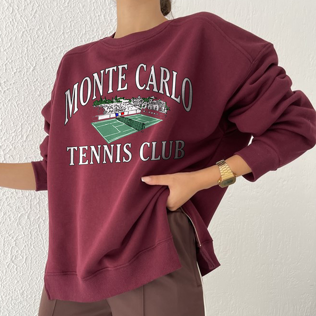 Oversized Casual Fashion Monte Carlo Tennis Club Print Sweatshirt