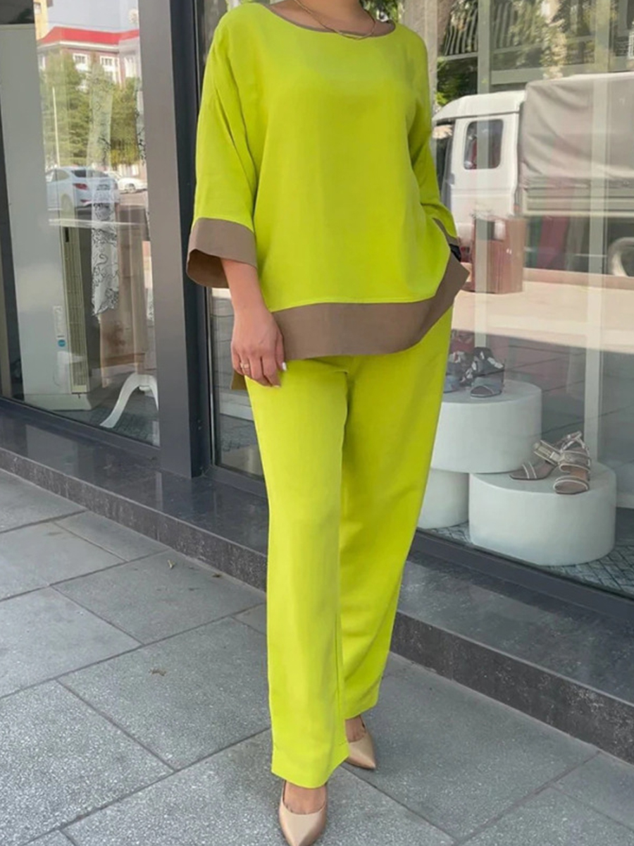 Ladies Elegant Fashion Temperament Solid Color Irregular Top High Waist Wide Leg Pants Suit