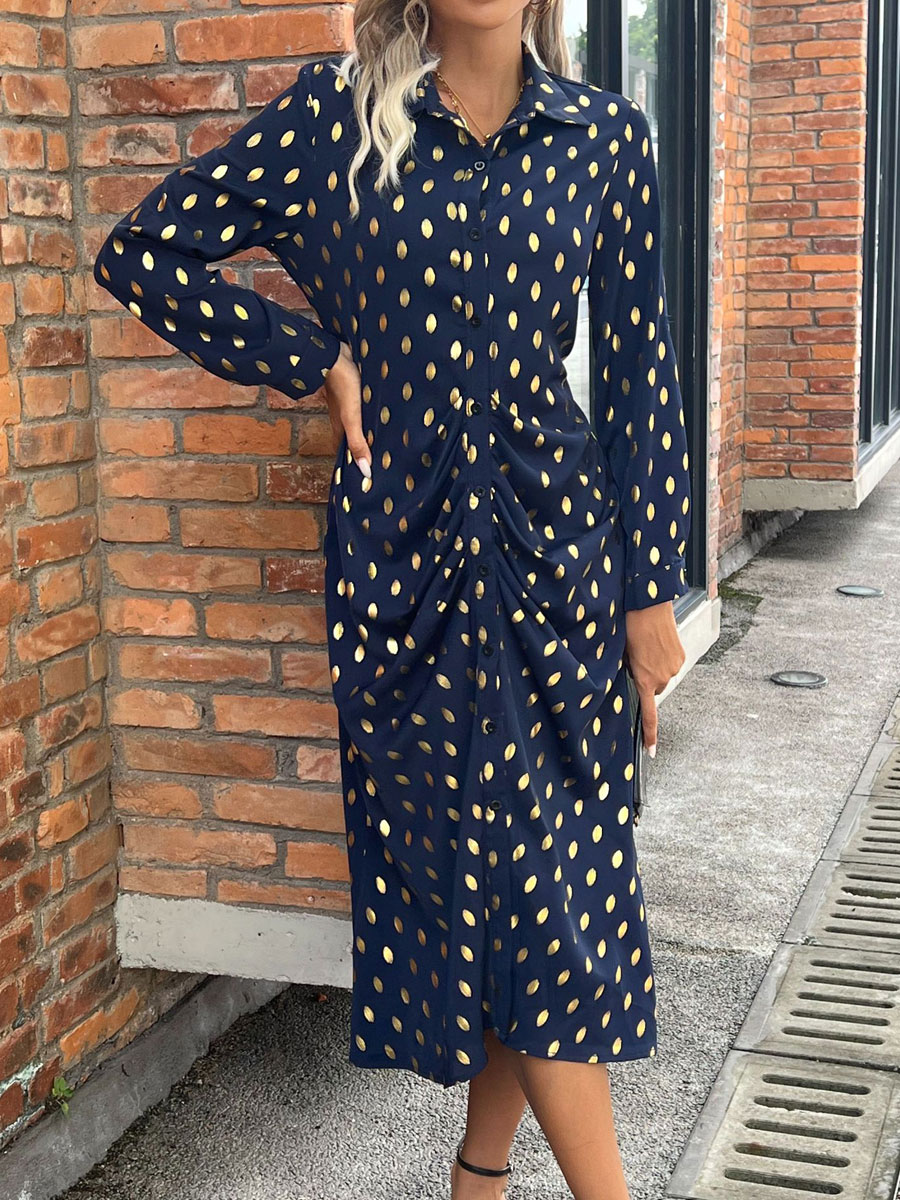 Bronzing Polo neck Cardigan Midi Dress