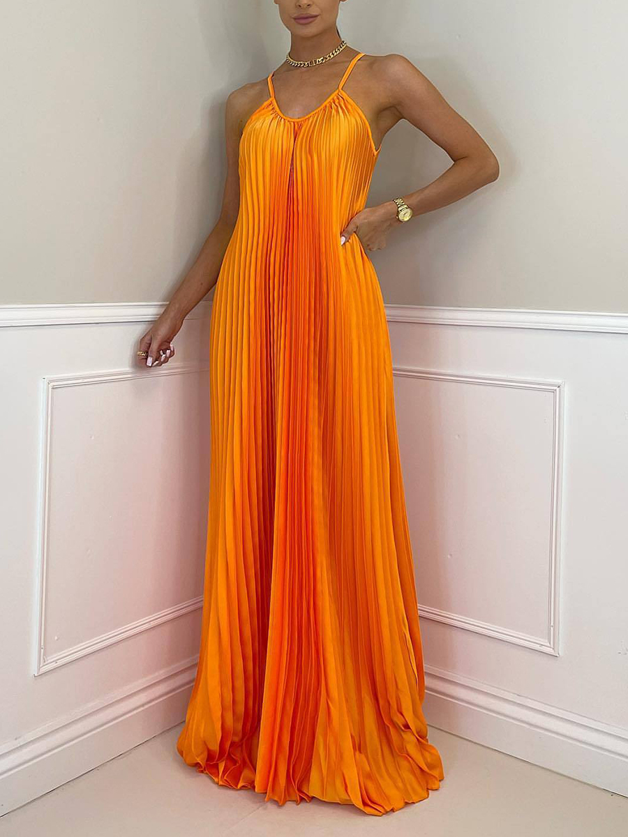Ladies Elegant New Holiday Banquet Simple Temperament Pleated Long Halter Dress