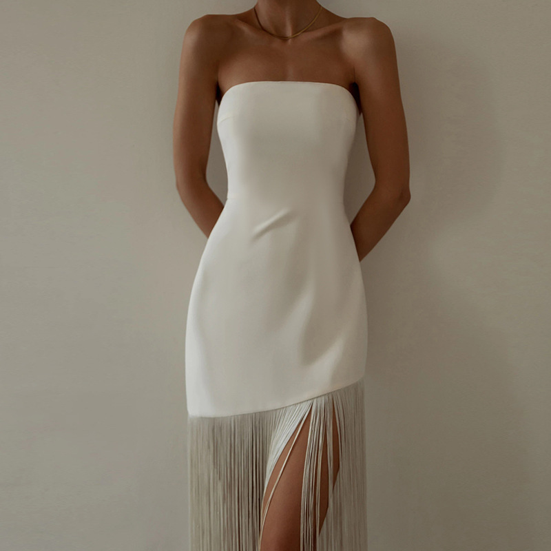 Fringe Sexy Strapless Slit Dress