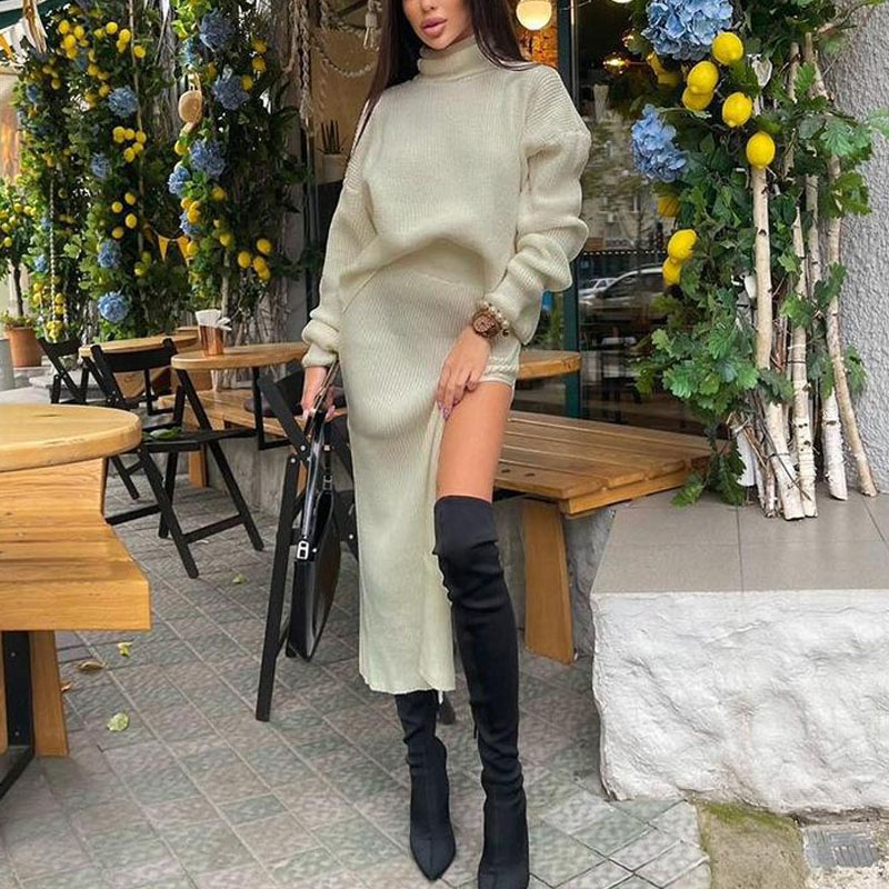 Woollen Sexy Split Turtleneck Two Pieces