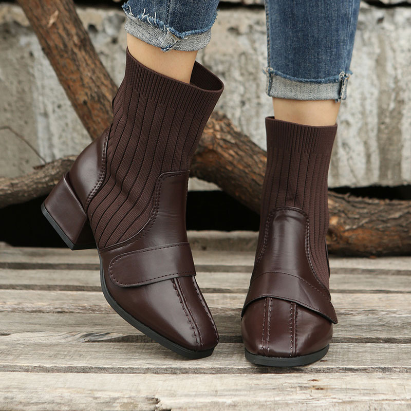 Monochrome Paneled Mid cut Mid heel Boots