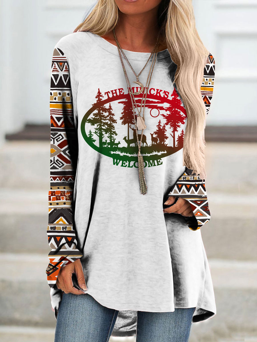 3d Digital Print Round Neck Loose Long T shirt