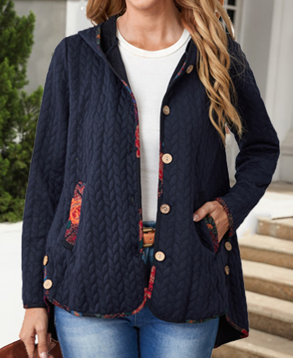 Casual Retro Solid Color Hooded Loose Long Sleeve Coat