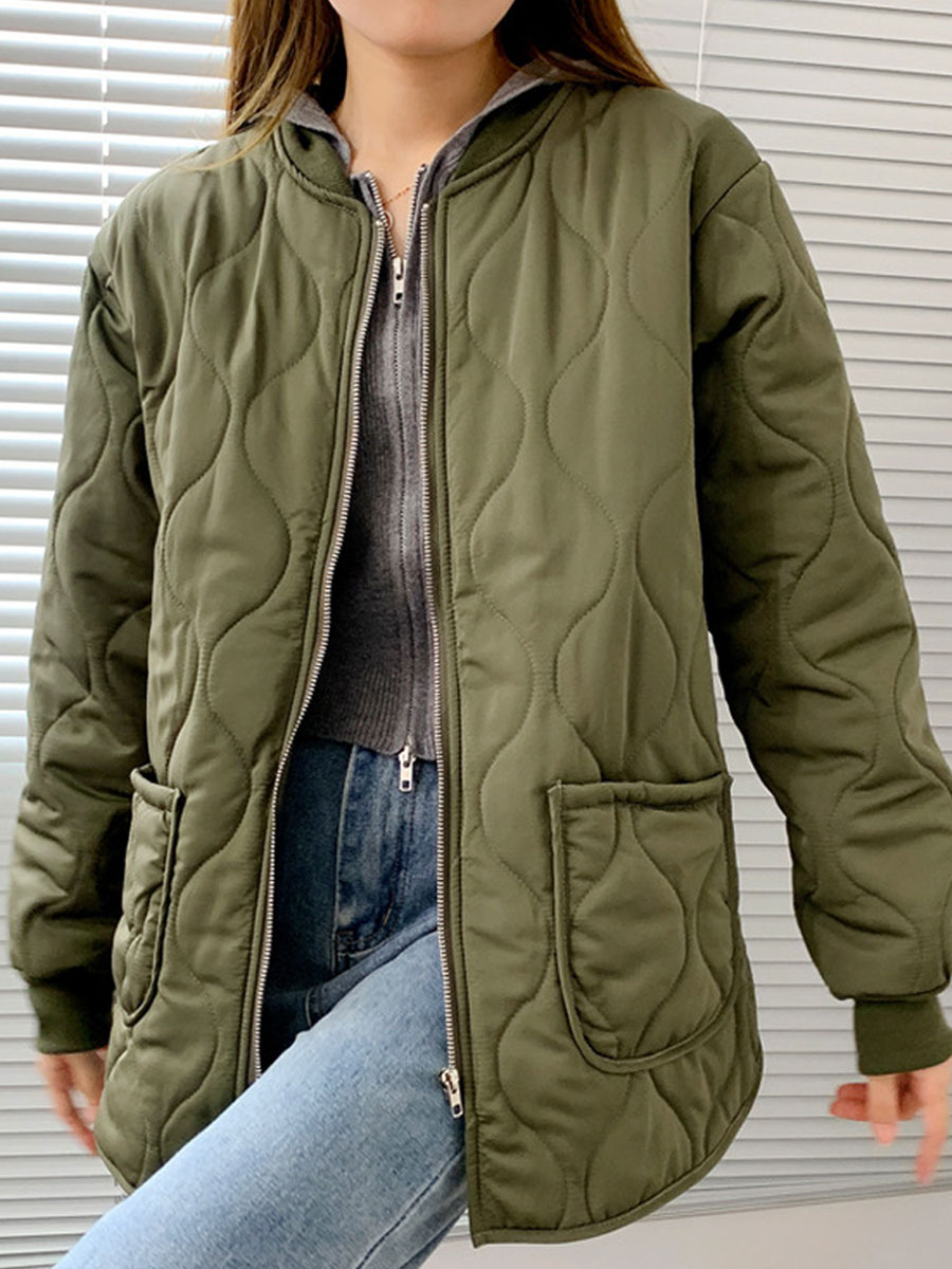 Casual Loose Solid Color Zipper Down Jacket Cardigan Coat