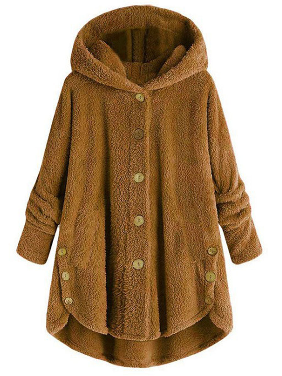 Casual Oversized Lambsool Single Breasted Hooded Coat
