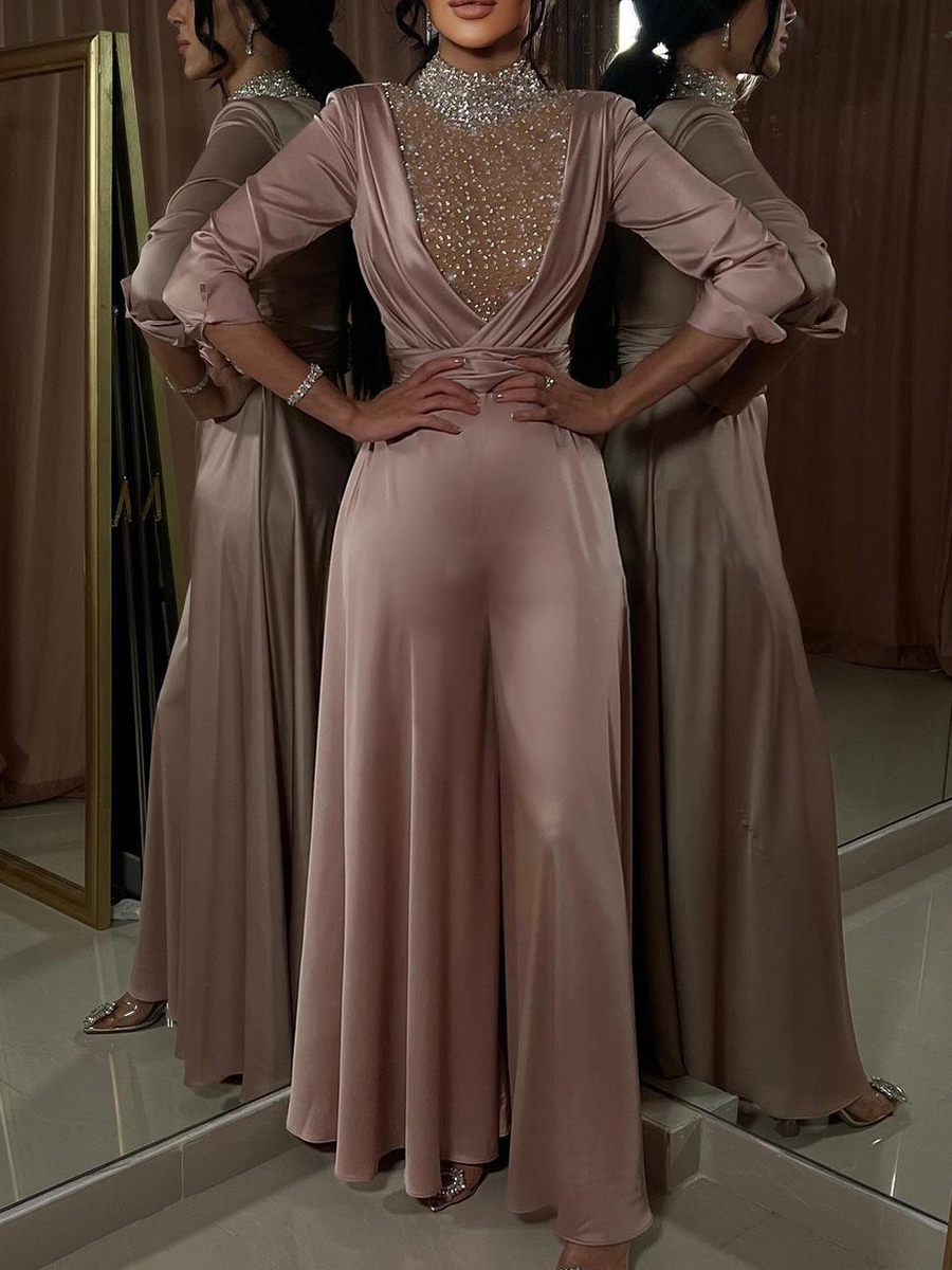 Ladies Elegant Fashion Sequin Panel Long Sleeve Dinner Party Dress