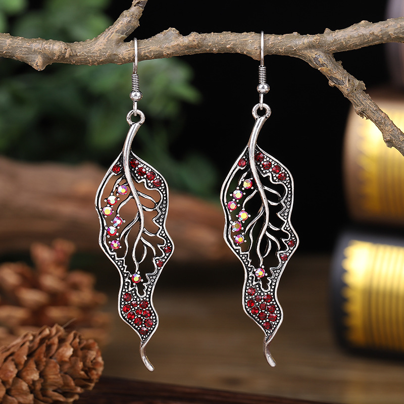 Long Leaf Simple Colored Diamond Earrings