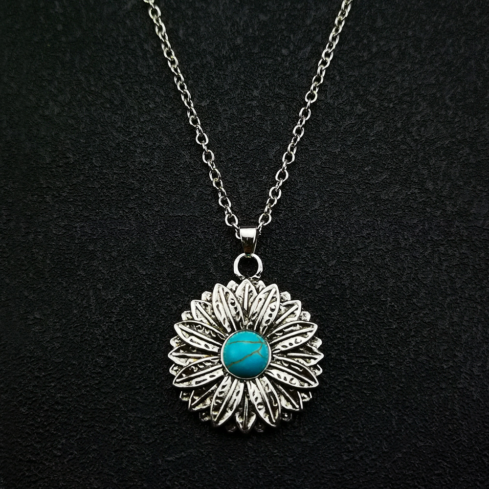 Turquoise Sunflower Vintage Boho Floral Necklace