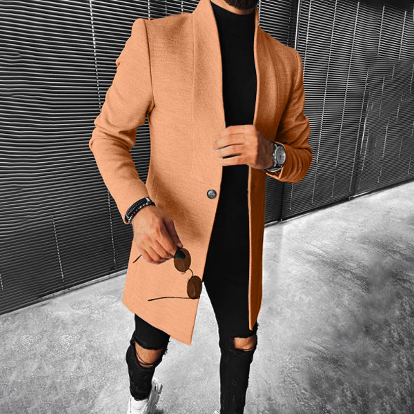 Men's Fashion Simple Stand Collar Mid Length Coat