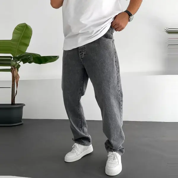 Jeans Casuales De Color Sólido Clásico Para Hombre - Faciway.com 