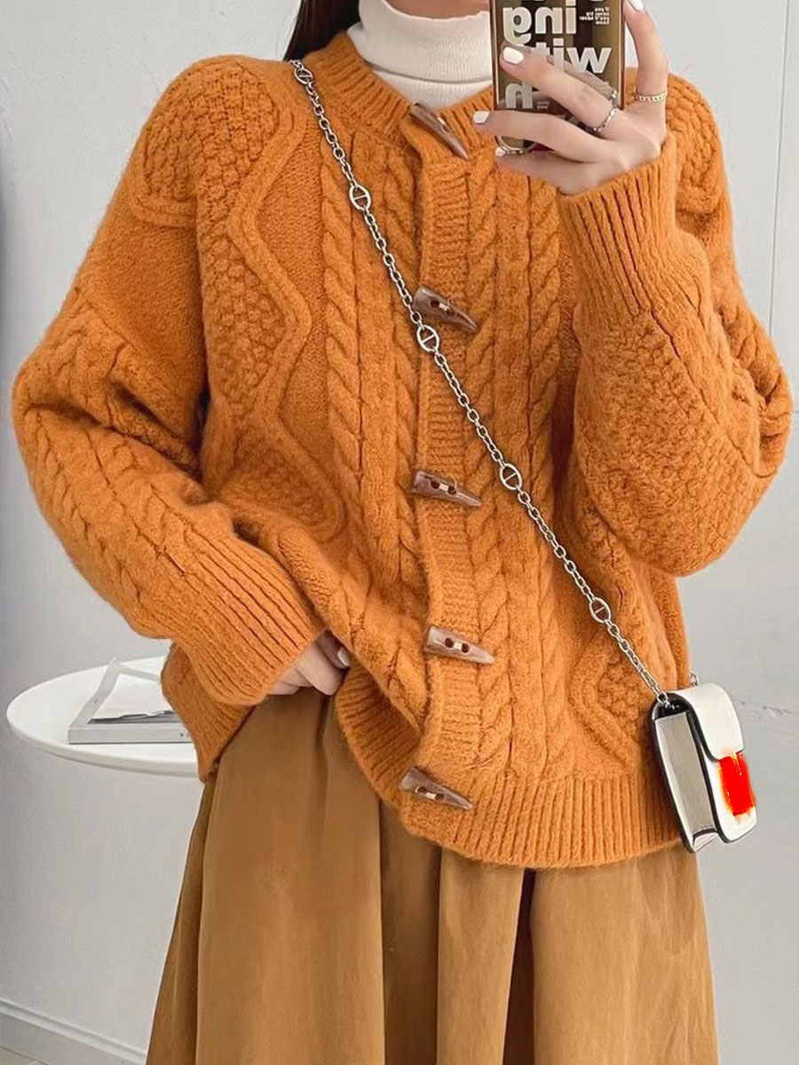 Claw Buckle Fashion Thickened Knitted Cardigan