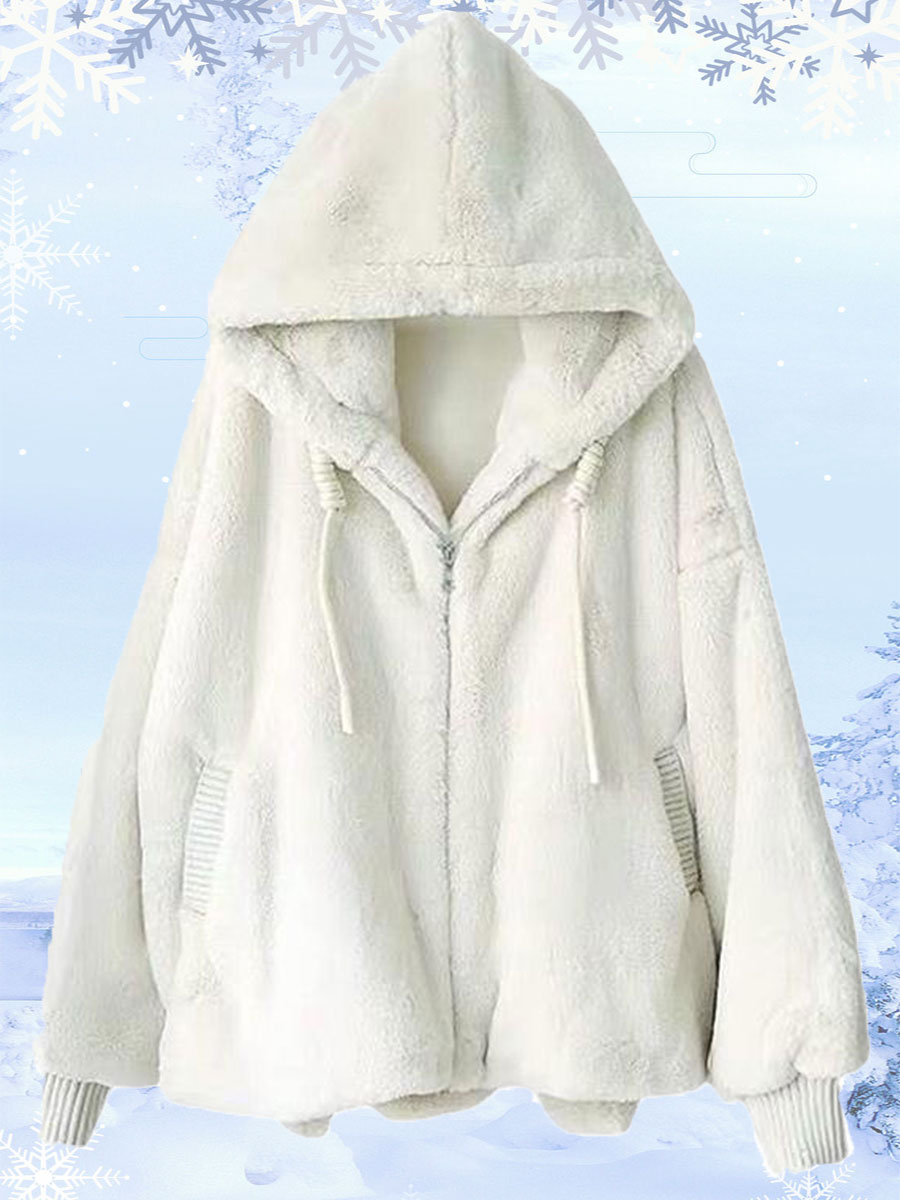 Loose Hooded Fleece Thickened Rabbit Fur Plush Coat