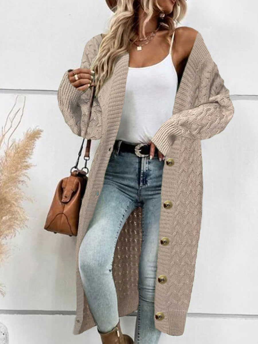 Casual Loose Solid Color Single Breasted Knit Cardigan