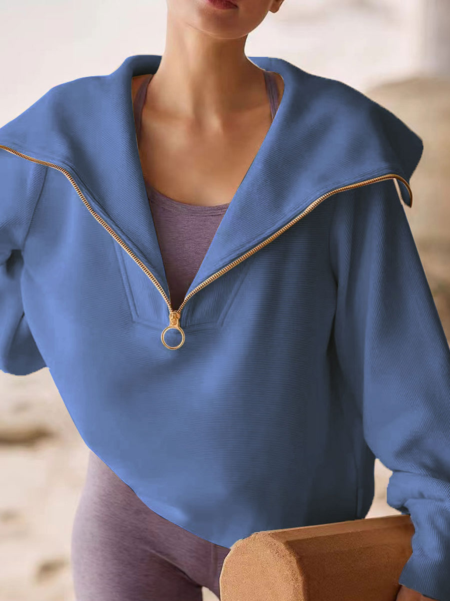 Loose Top Lapel Zip Sweatshirt