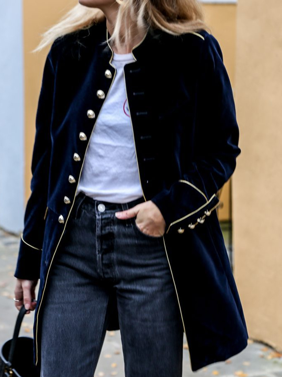 Casual Button Velvet Thermal V Neck Long Sleeve Coat