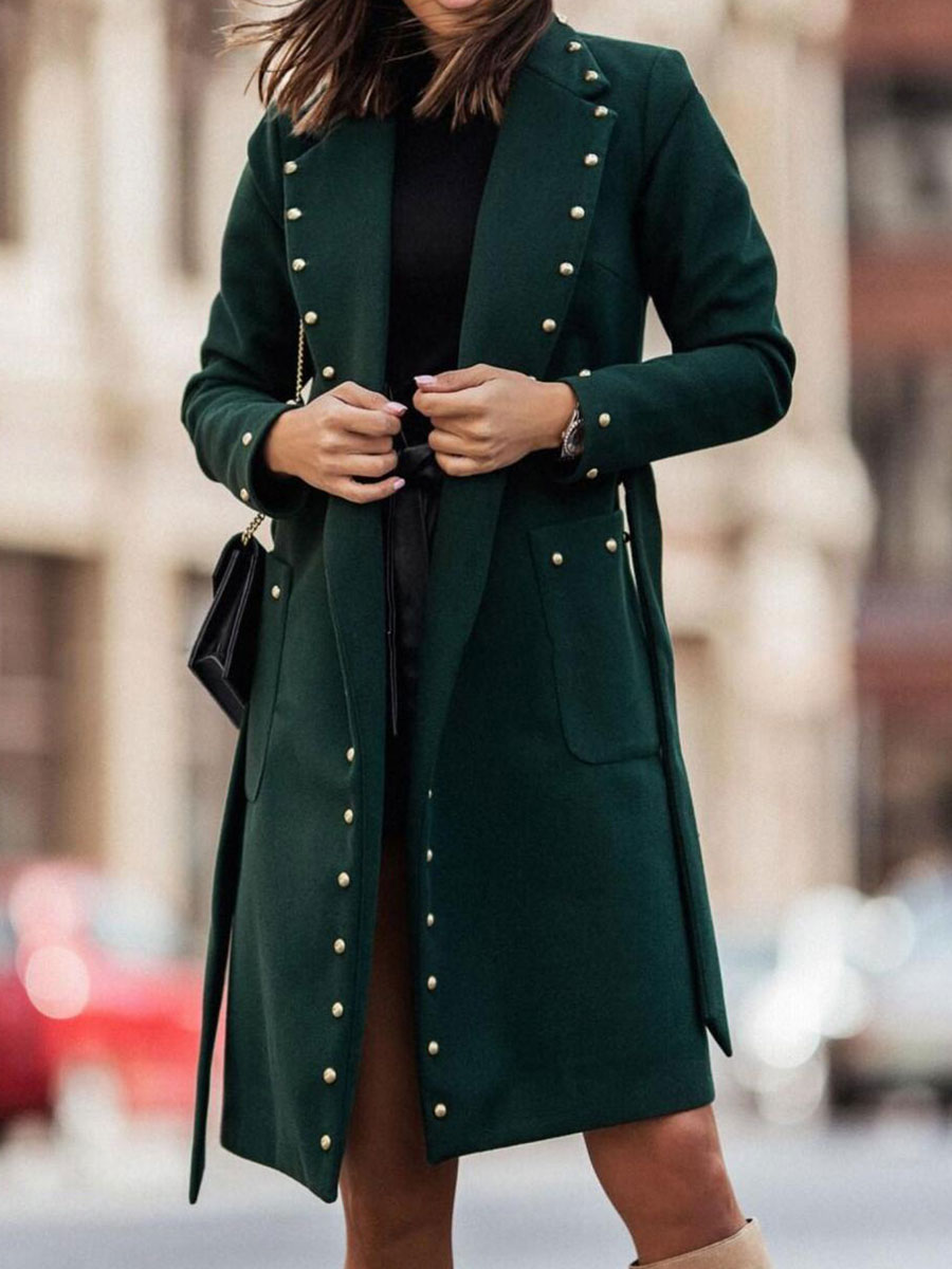 Casual Loose Double breasted Rivet Button Wool Coat