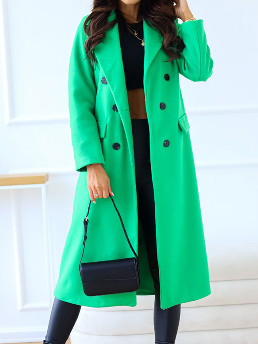 Casual Loose Solid Color Double breasted Woolen Coat