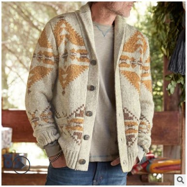 Men's Coat Fashion Retro Lapel Knited Cardigan