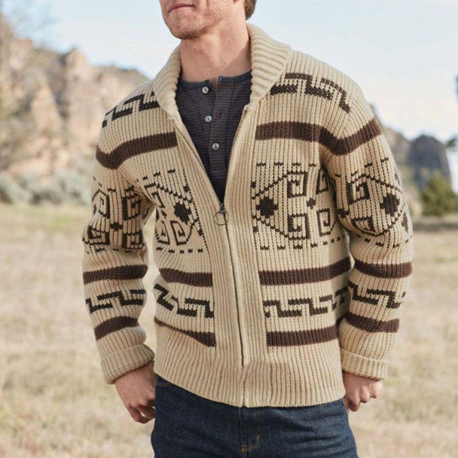 

Men's Coat Fashion Retro Lapel Button Loose Knited Cardigan