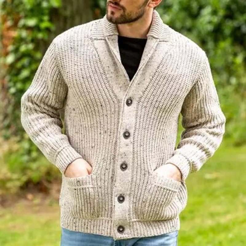 Men's Casual Thickened Warm Chic Long Sleeve Lapel Pocket Knit Cardigan