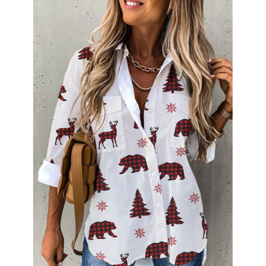 

Casual Loose Check Print Panel Long Sleeve Blouse