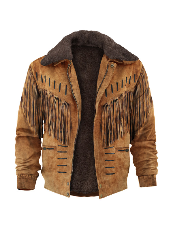 Retro American Western Fringed Denim Jacket Print Unisex Deluxe Outerwear