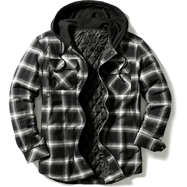 Check Textured Thick Men's Casual Hooded Jacket - Mosaicnew.com 