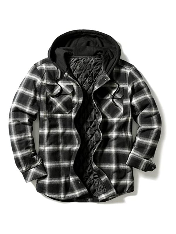 Check Textured Thick Men's Casual Hooded Jacket