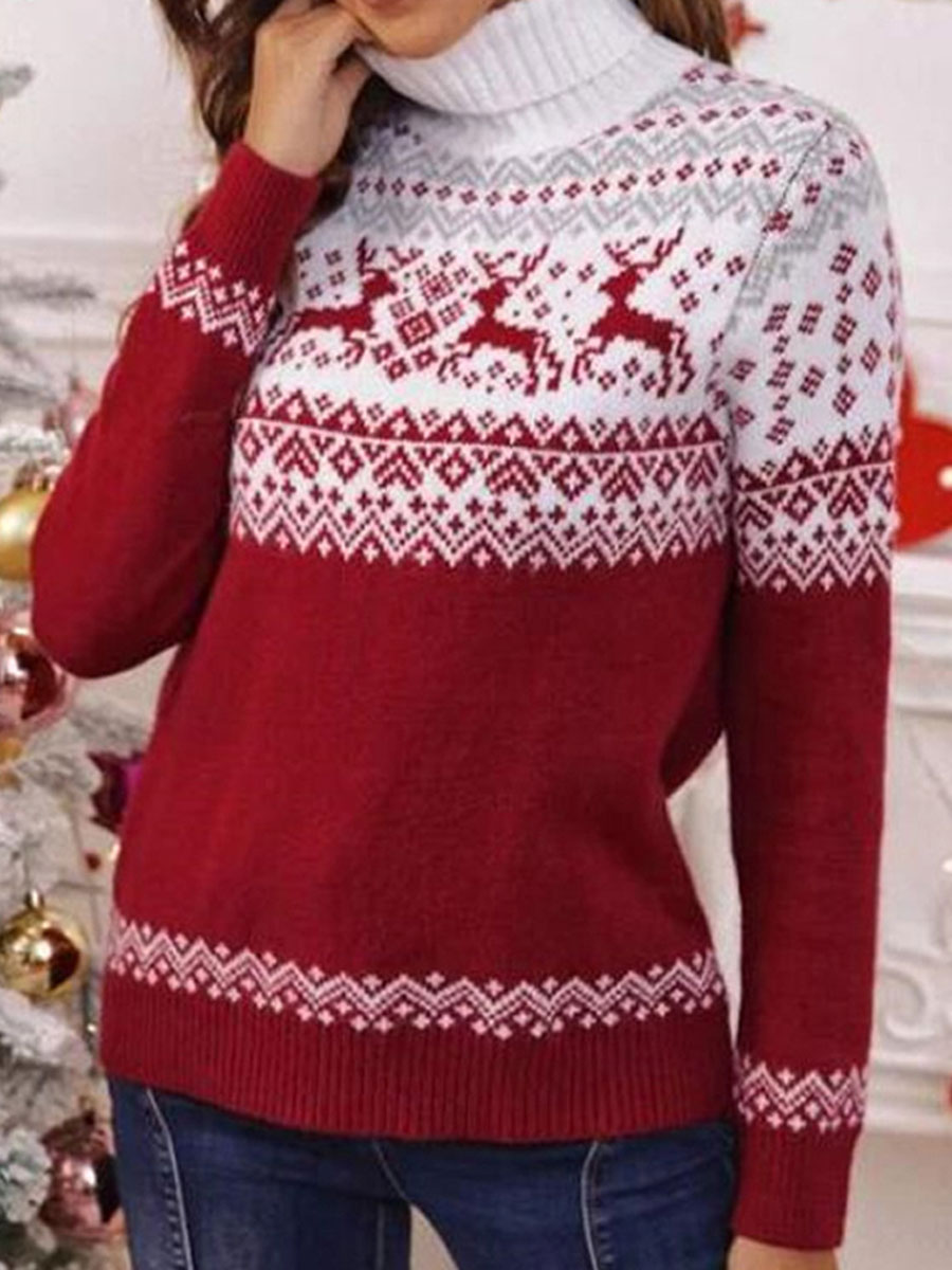 Turtleneck Casual Loose Christmas Deer Sweater Pullover