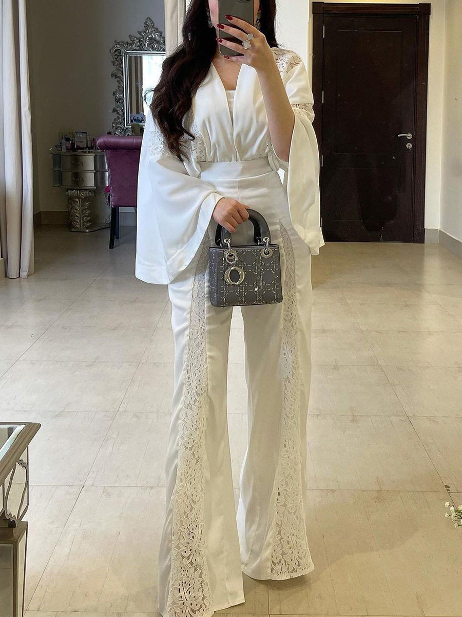 Ladies Elegant Fashion Lace Patchwork Dinner Party Festive Jumpsuit