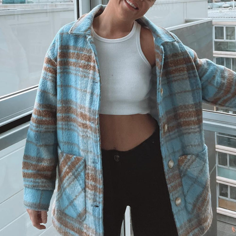 Women Vintage Plaid Wool Jacket