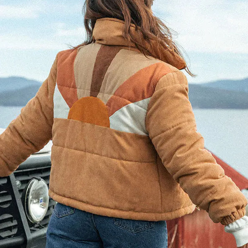 Women Autumn And Winter Cord Puffer Overcoat