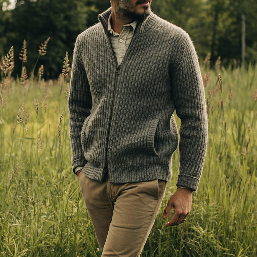 

Men's Plain Zip Knit Cardigan