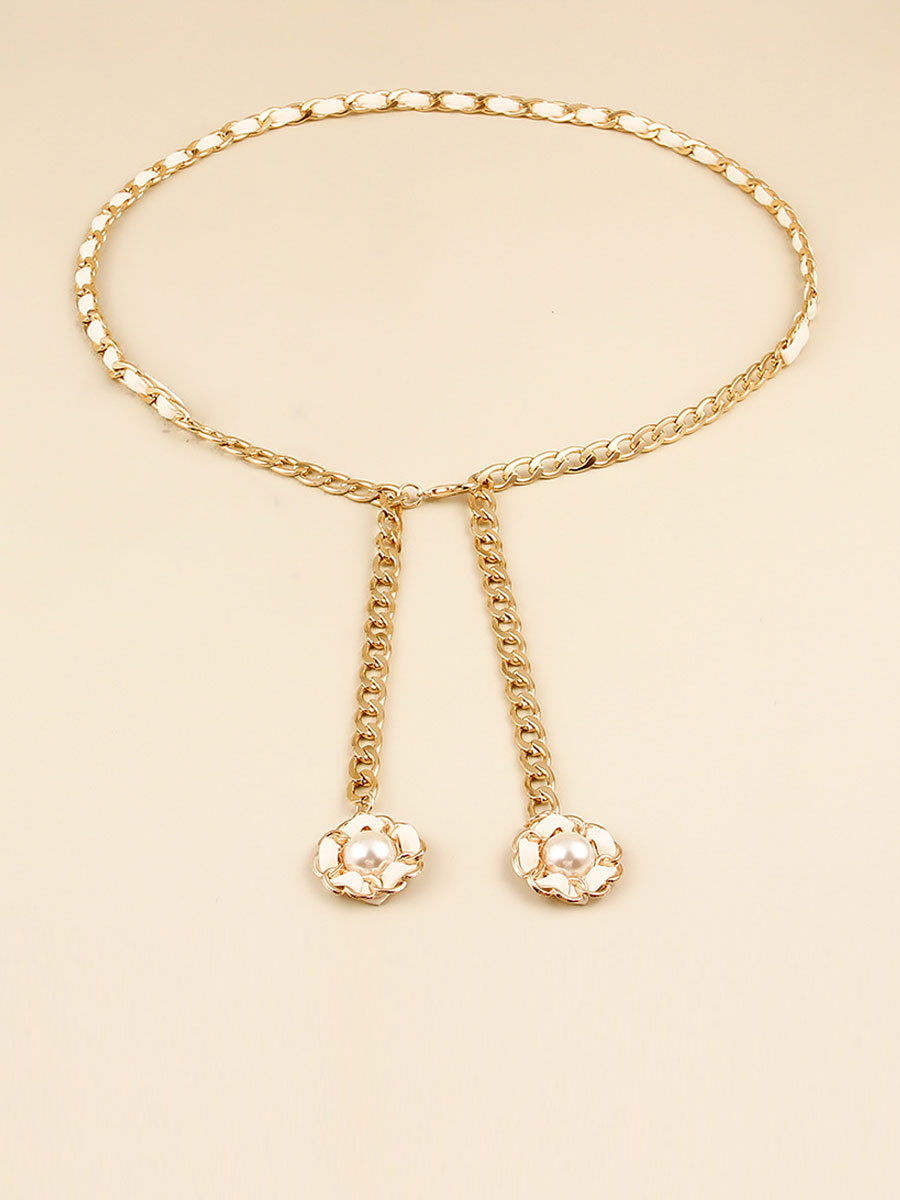 Braided Pearl Dress Body Chain Metal Waist Chain