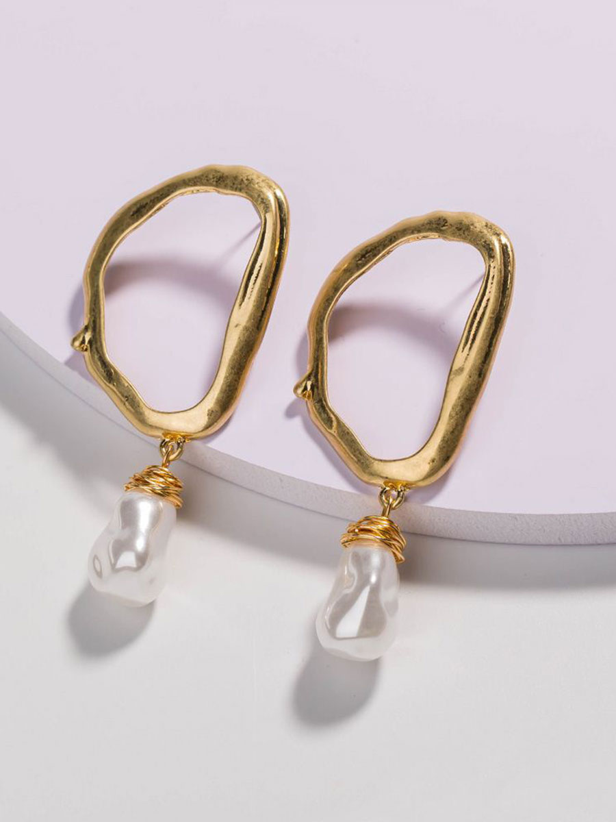 Creative Design Big Geometric Irregular Baroque Pearl Hand wound Earrings
