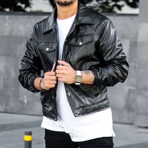 Motorcycle Button Leather Jacket