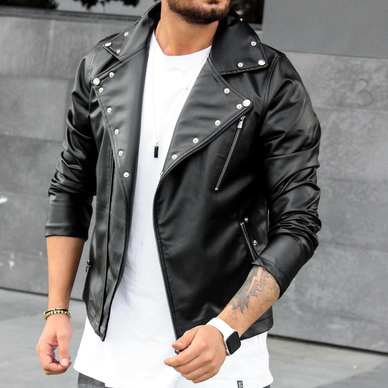 Motorcycle Wicker Zipped Leather Jacket