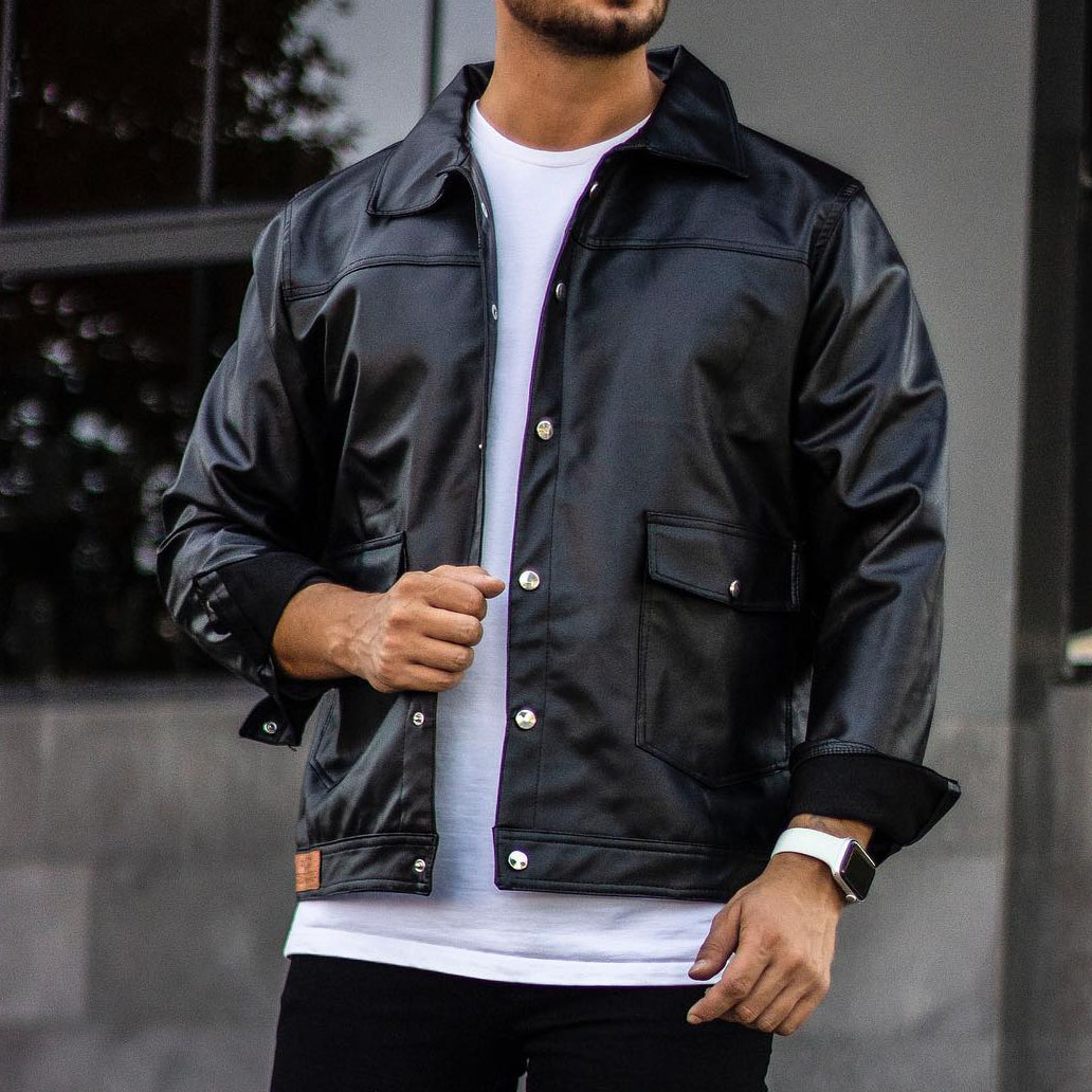 Motorcycle Button Leather Jacket