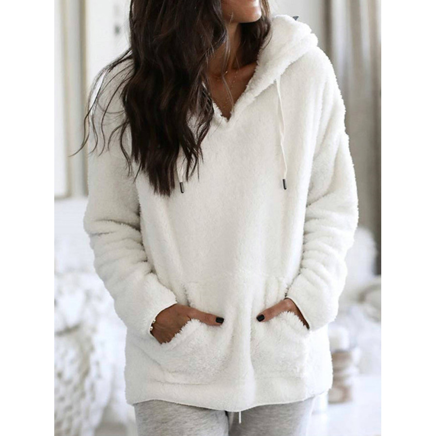 

Casual Solid Color Plush Warm Hooded Long Sleeve Sweatshirt