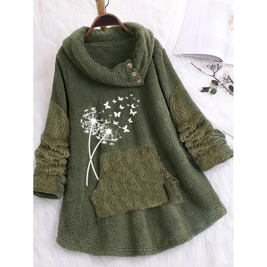 

Casual Print Long Sleeve Plush Thermal Coat