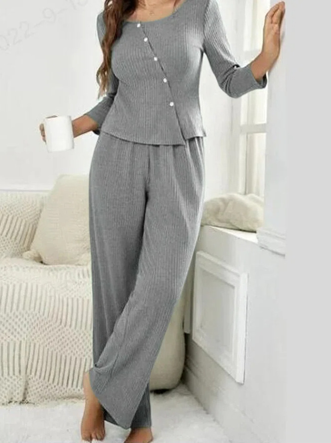 Round Neck Casual Loose Chic Solid Color Warm Knitted Suit