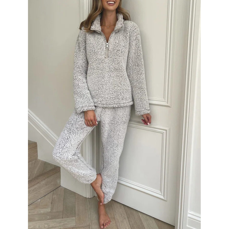 

Polo Collar Zip Casual Loose Warm Lamb Wool Suit