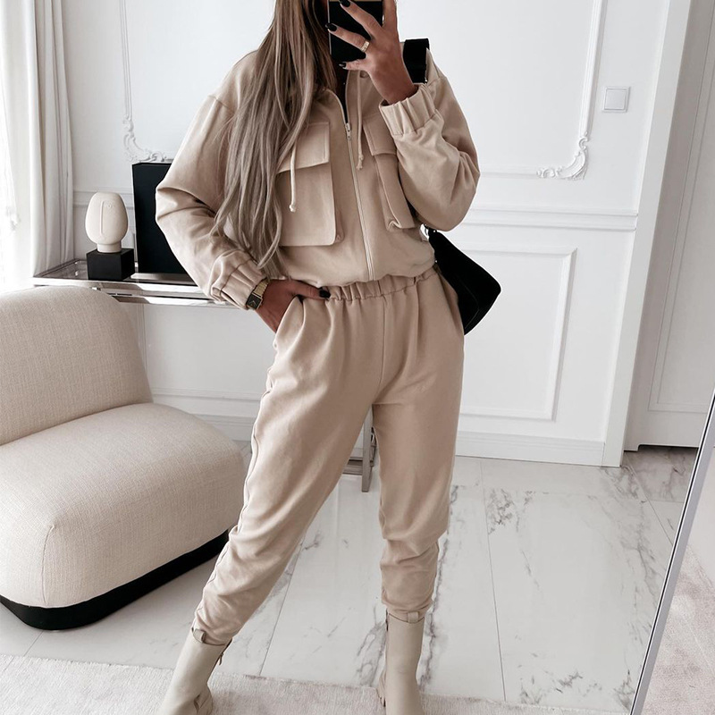 Women Solid Color Casual Sports Suits